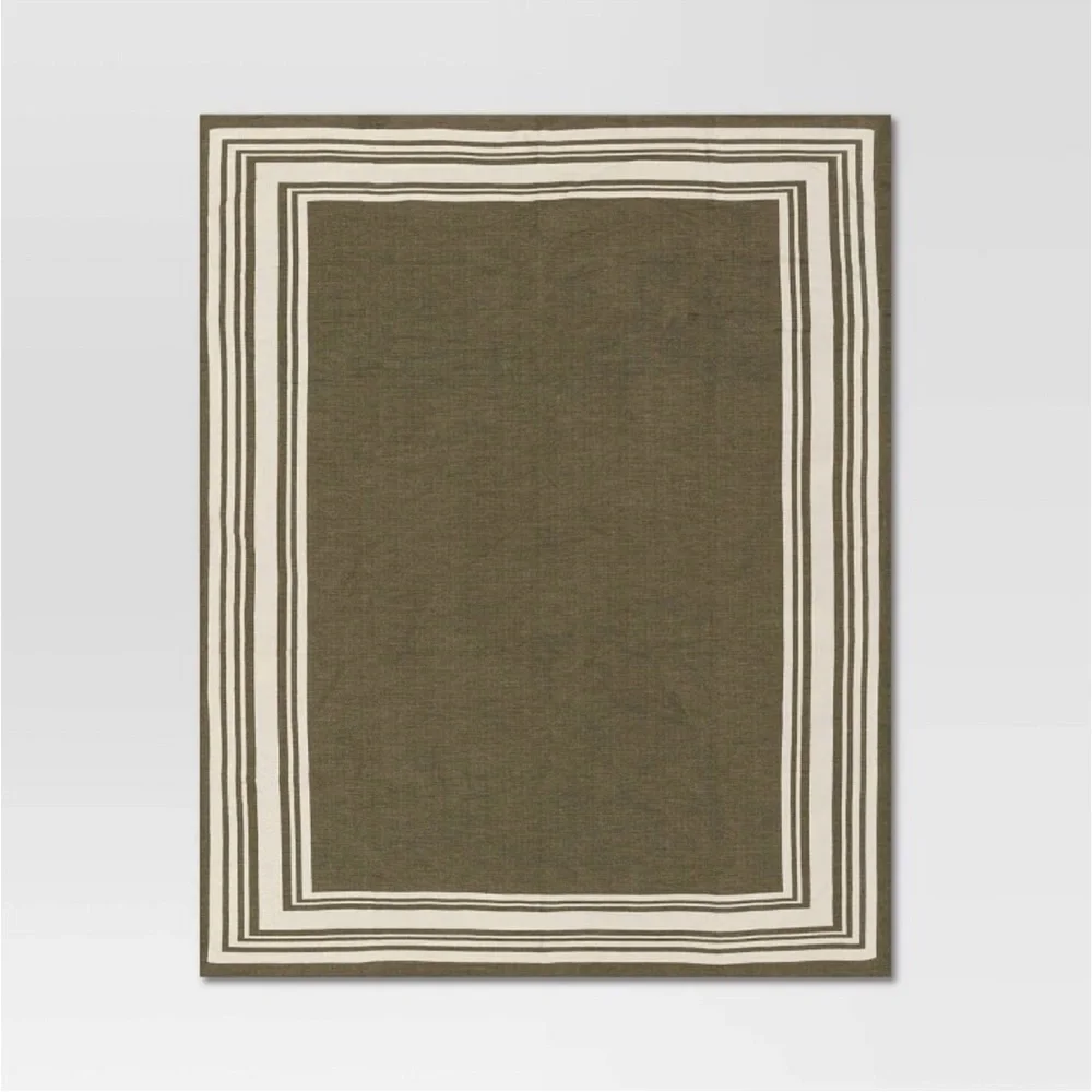 Studio McGee Framed Jacquard Knit Throw Blanket Sage Green/Cream